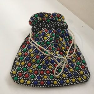 Hippie purse. Reversible beaded Drawstring . Vintage